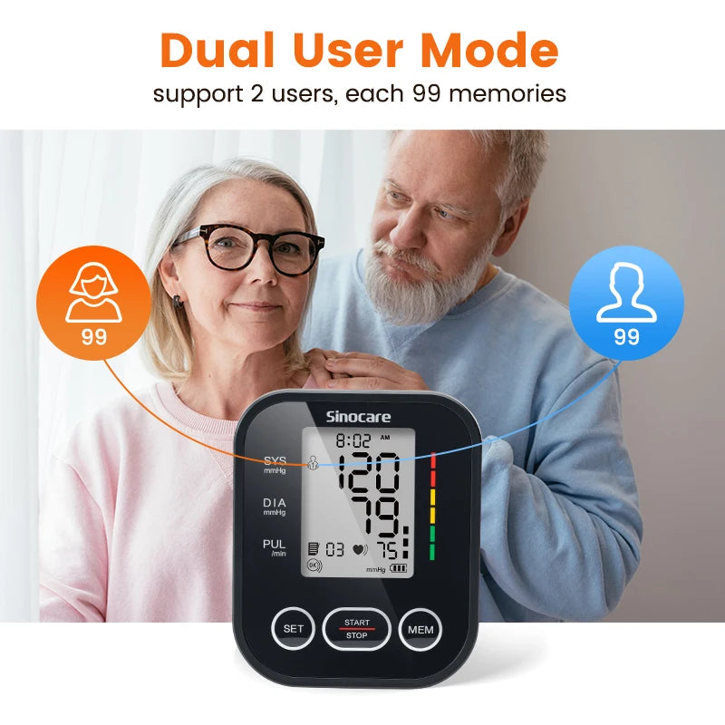 Sinocare Blood Pressure Monitor Digital Sphygmomanometer Automatic Tensiometer Tonometer Home Medical Use Heart Rate Pulse Meter