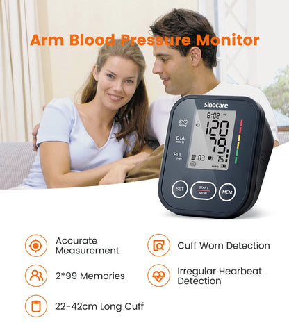 Sinocare Blood Pressure Monitor Digital Sphygmomanometer Automatic Tensiometer Tonometer Home Medical Use Heart Rate Pulse Meter